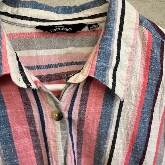 Mlle Gabrielle Vertical Striped Shirt Dress Sz XL Button Up Spring Easter Colors - Picture 14 of 15